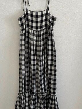 The Great Black & White Gingham Tie-Shoulder Dress